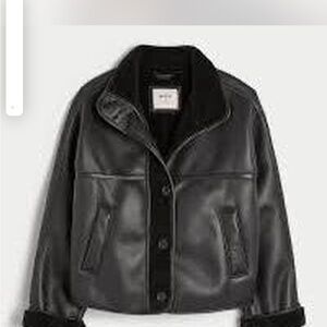 Hollister Black Faux Leather Button-Front Jacket
